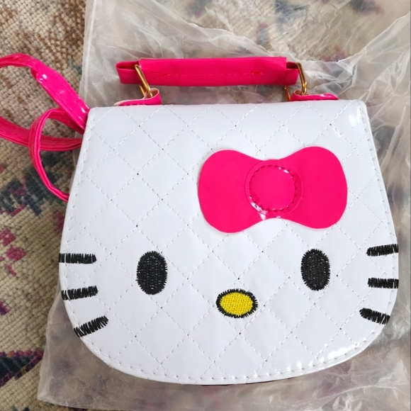 Hello Kitty Handbags - Hello Kitty Girly Neon Pink Bow Hand Shoulder Plastic Purse w/ Strap Front Snap